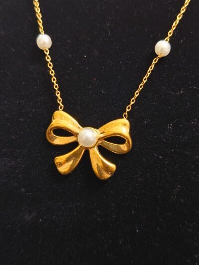 Golden Pearl Bow Neck Set - Image 4