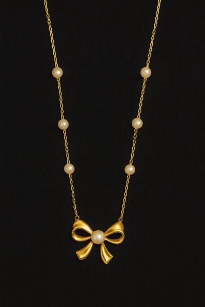 Golden Pearl Bow Neck Set - Image 2