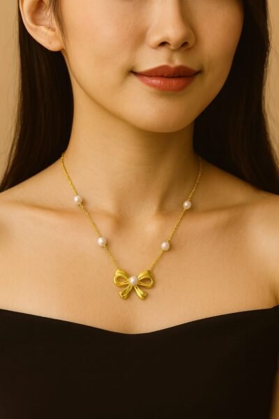 Golden Pearl Bow Neck Set - Image 3
