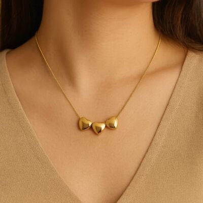 Triple Heart Gold Pendant Chain - Image 2