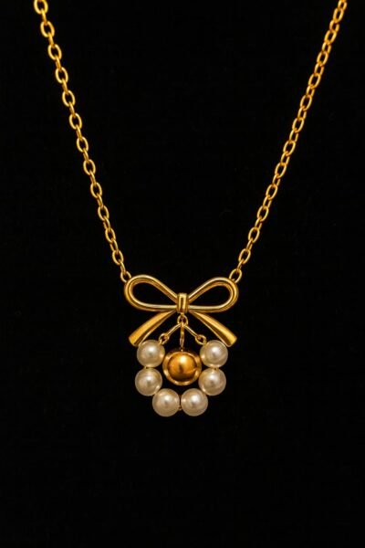 Golden Pearl Bow Pendant Chain - Image 3