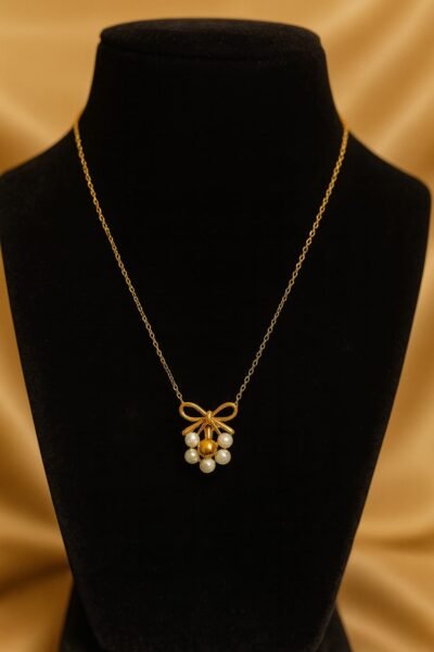Golden Pearl Bow Pendant Chain - Image 2
