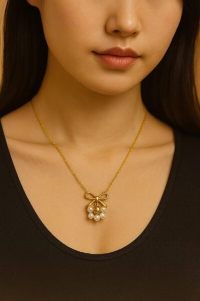 Golden Pearl Bow Pendant Chain - Image 4