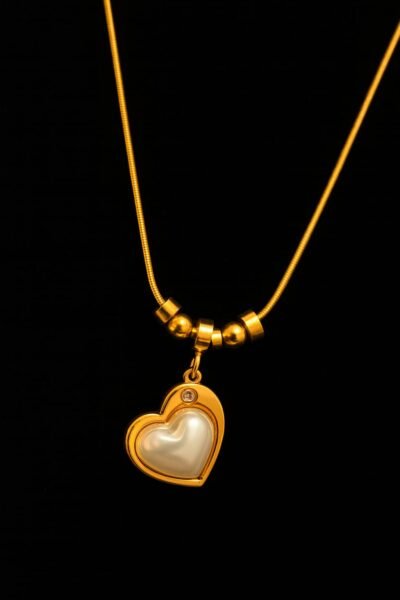 Golden Pearl Heart Pendant Chain - Image 3