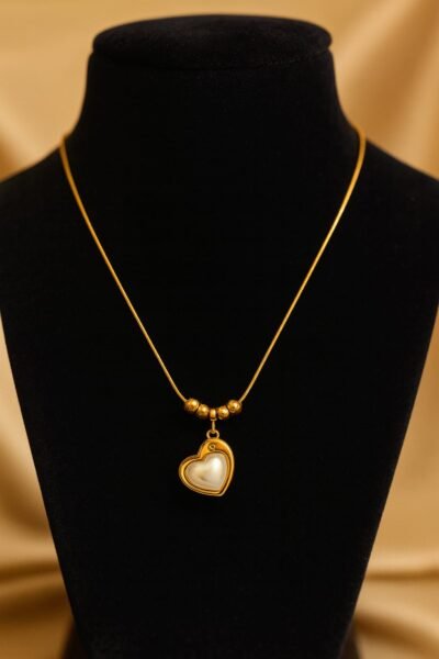 Golden Pearl Heart Pendant Chain - Image 2