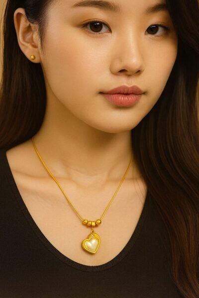 Golden Pearl Heart Pendant Chain