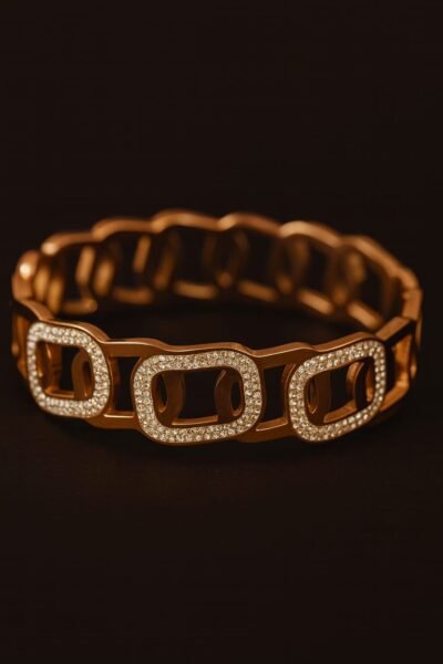 Luxury Square-Link Gold-Plated Crystal Kada