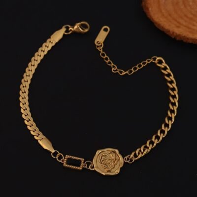 Golden Rose Charm Chain Bracelet - Image 3