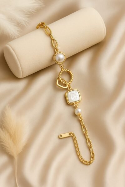 Elegant Pearl & Geometric Link Bracelet
