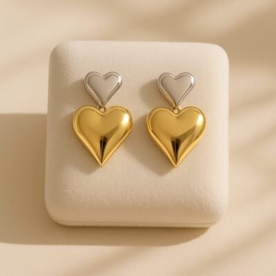 Dual Tone Heart Drop Earrings