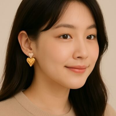 Dual Tone Heart Drop Earrings - Image 2