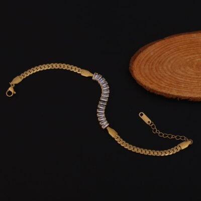 Elegant Zirconia Embedded Gold-Plated Chain Bracelet - Image 3