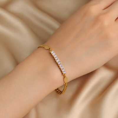 Elegant Zirconia Embedded Gold-Plated Chain Bracelet - Image 2