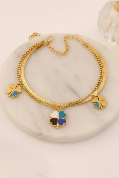 Lucky Clover Multicolor Charm Gold-Plated Bracelet