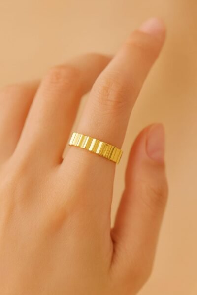 Golden Ribbed Minimal Ring - Image 4
