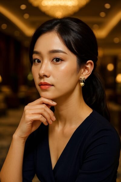 Golden Bow & Heart Drop Earrings - Image 2