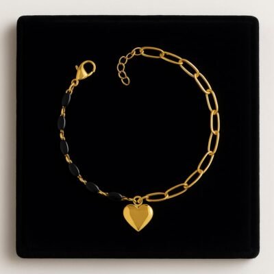 Black & Gold Heart Charm Bracelet