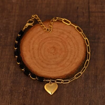 Black & Gold Heart Charm Bracelet - Image 2