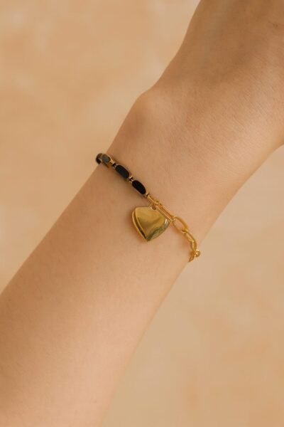 Black & Gold Heart Charm Bracelet - Image 3