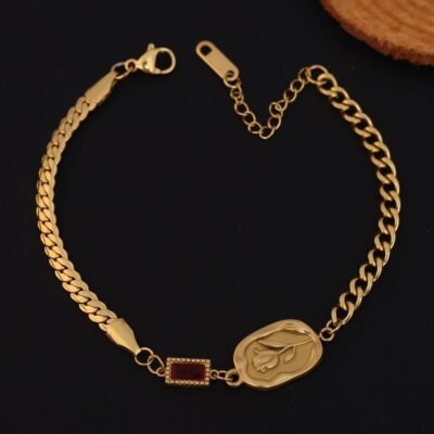 Golden Rose Charm Chain Bracelet