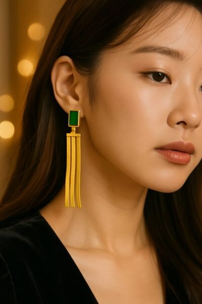 Emerald Tassel Statement Earrings - Image 2