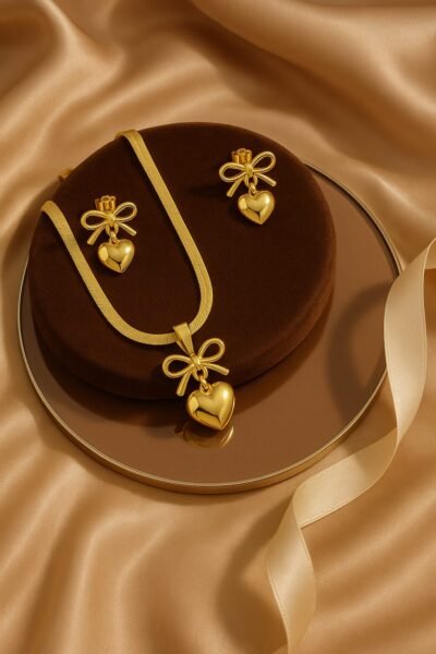 Golden Heart Bow Jewelry Set