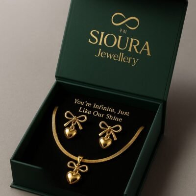 Golden Heart Bow Jewelry Set - Image 4