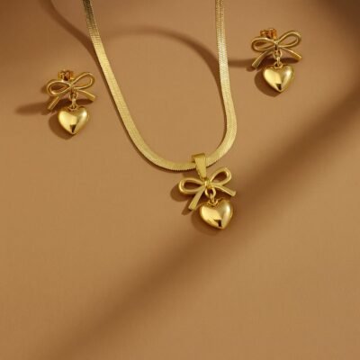 Golden Heart Bow Jewelry Set - Image 2