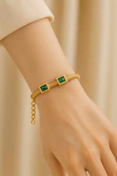 Elegant Emerald Charm Bracelet - Image 2