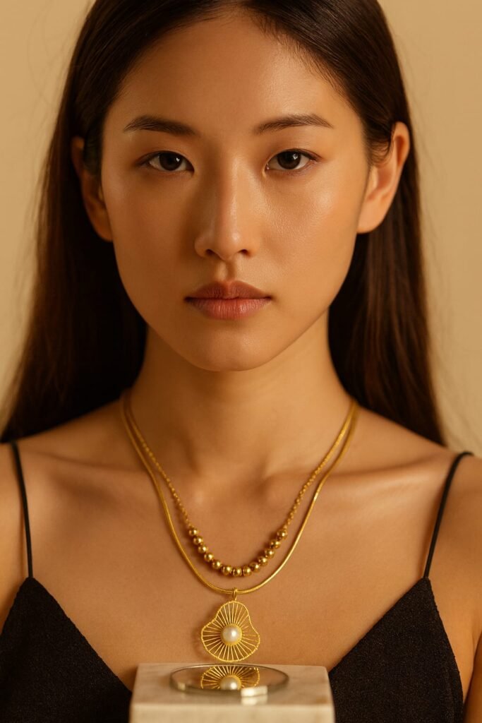 Radiant Pearl Fan Necklace Set - Image 2