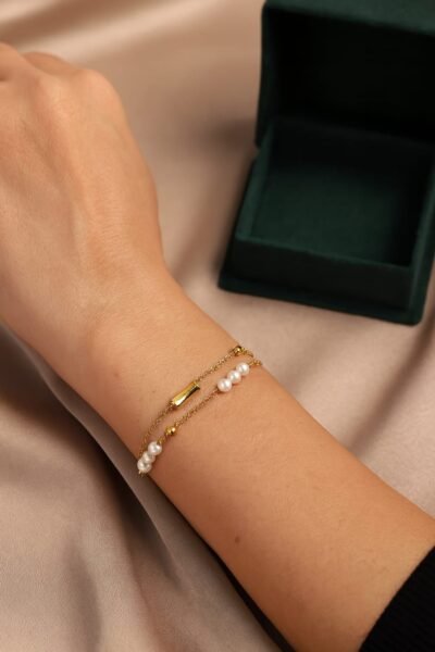 Elegant Dual Layer Pearl Charm Bracelet - Image 2