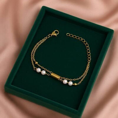 Elegant Dual Layer Pearl Charm Bracelet - Image 3