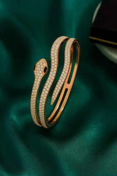 Luxury Gold-Plated Snake Design Kada with Diamonds