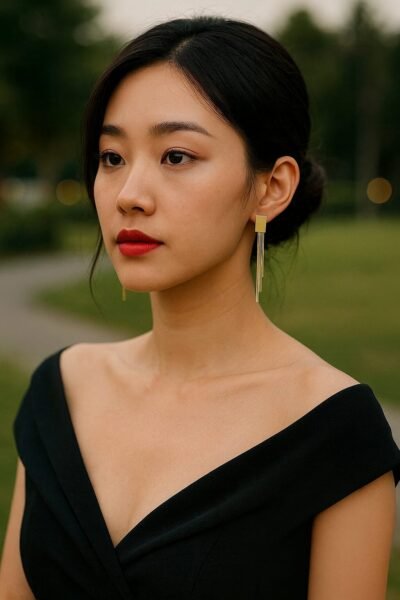 Modern Minimal Gold Tassel Earrings - Image 3
