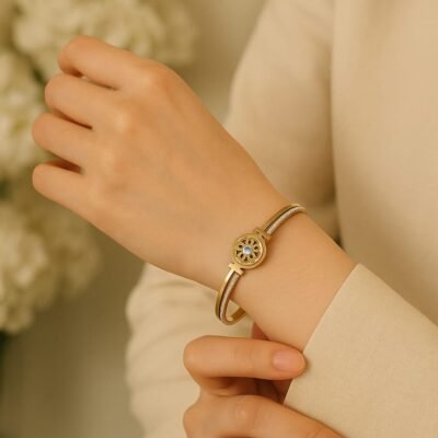 Blue Evil Eye Floral Cuff Bracelet