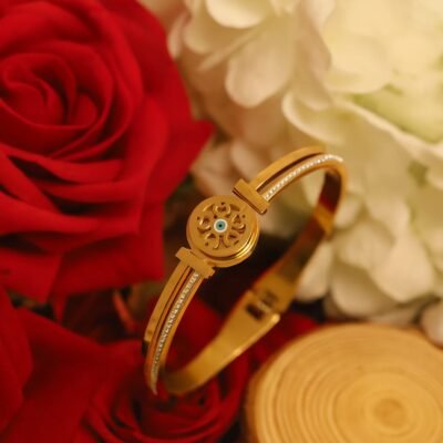 Blue Evil Eye Floral Cuff Bracelet - Image 3