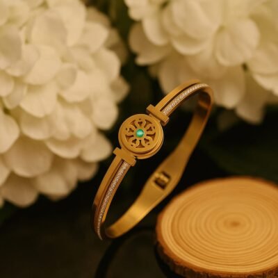 Blue Evil Eye Floral Cuff Bracelet - Image 2