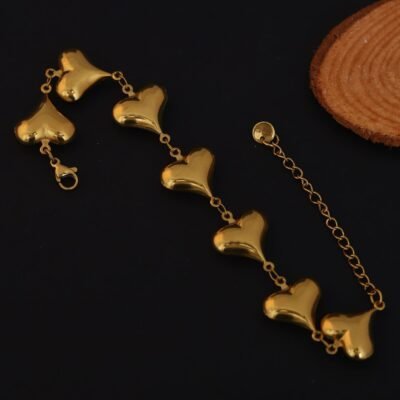 Golden Puffed Heart Chain Bracelet - Image 2