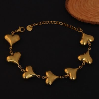 Golden Puffed Heart Chain Bracelet - Image 3