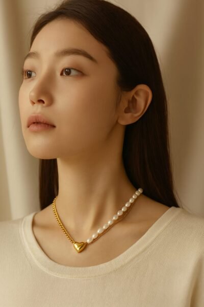 Pearl & Gold Heart Necklace