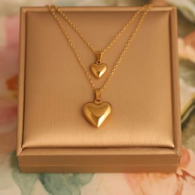 Korean Double-Layered Gold Heart Necklace