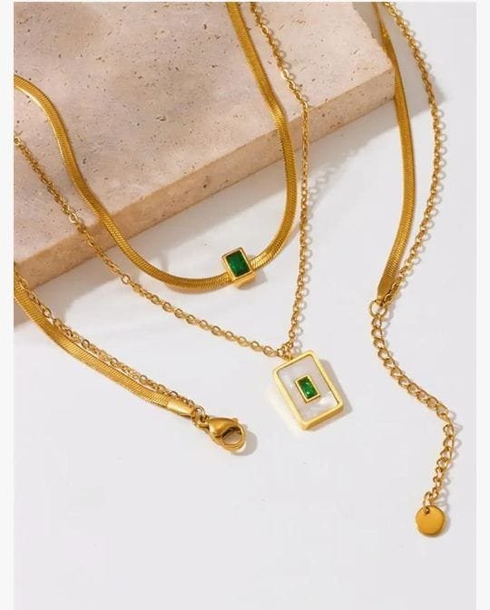 Emerald Glow Dual Layer Necklace - Image 2