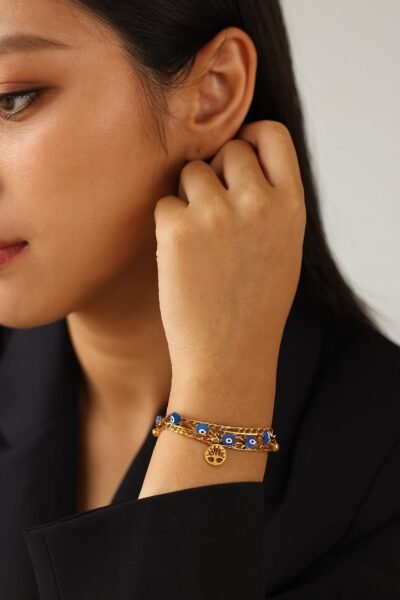 Gold-Plated Evil Eye Charm Bracelet
