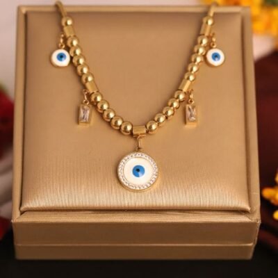 Gold-Plated Evil Eye Beaded Necklace