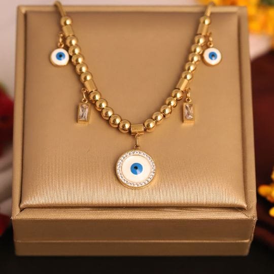 Gold-Plated Evil Eye Beaded Necklace