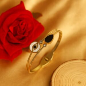 Elegant Gold-Tone Designer Bangle with Pearl & Crystal Accents