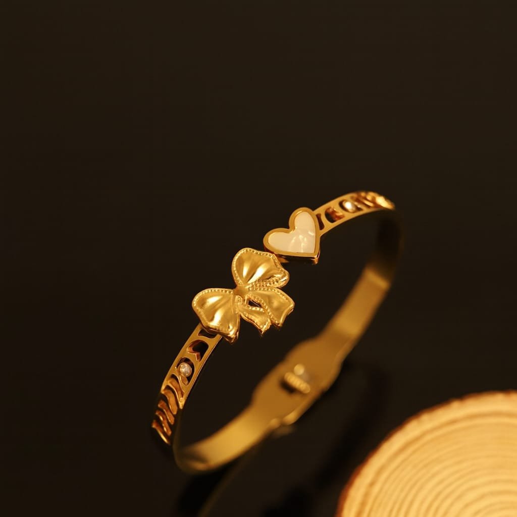 Golden Bow & Heart Charm Bangle - Image 2
