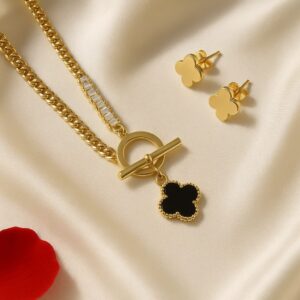 Luxury Clover Charm Necklace & Earrings Combo Set