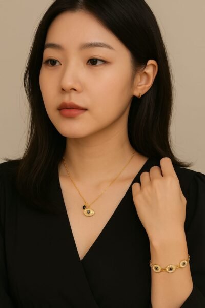 Evil Eye Protection Necklace & Bracelet Combo Set