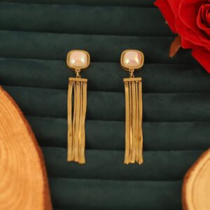 Golden Pearl Top Chain Tassel Earrings